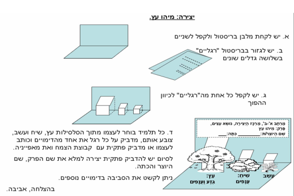 למרכז היצירה: תמונה תלת מימדית להמחשת ההבדל בין עץ לשיח ועץ.<br/><br/>